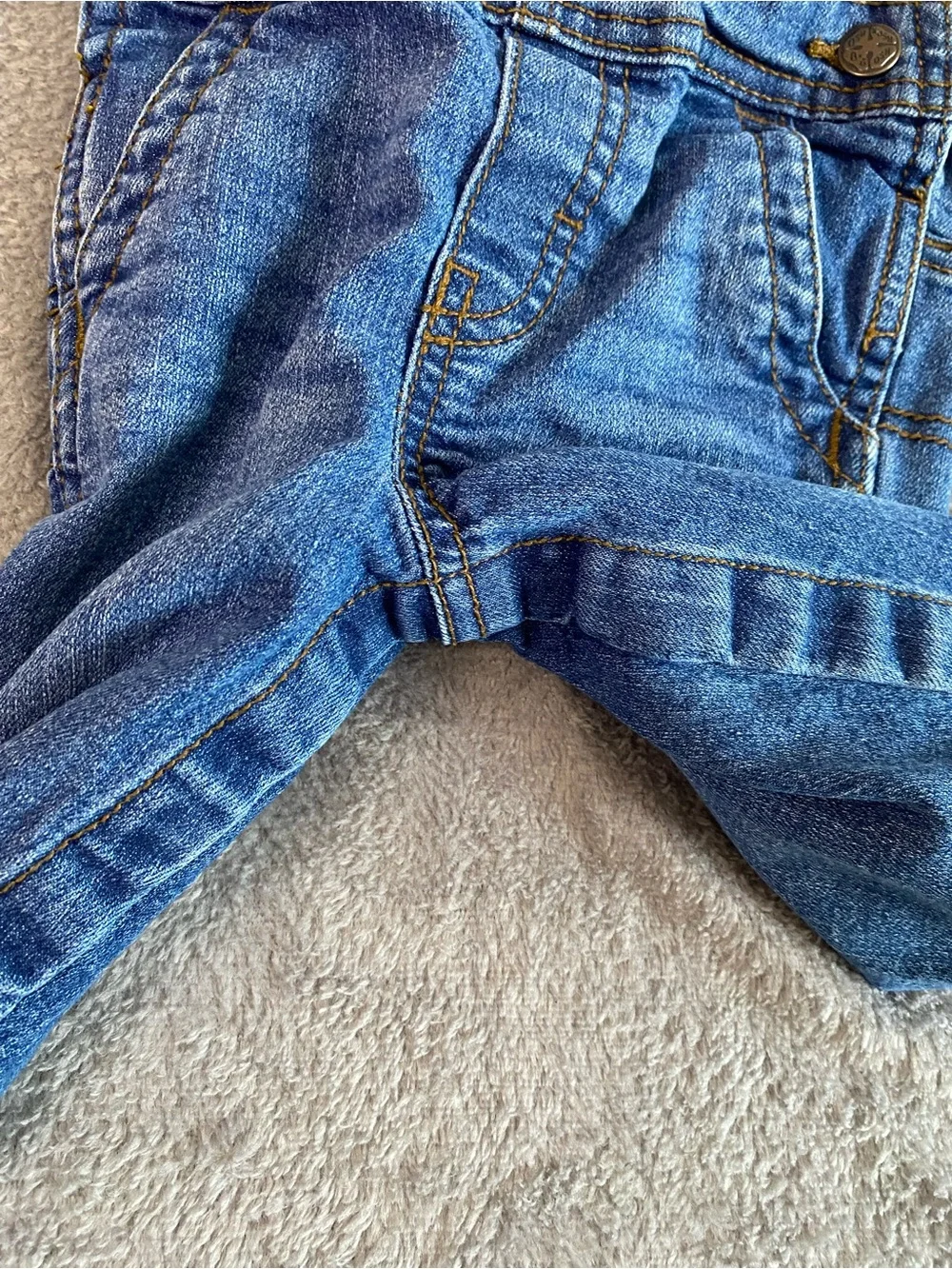 OshKosh B'gosh Classic Blue Denim Baby Overalls 6M Dark Wash Stretchy 90s Retro
